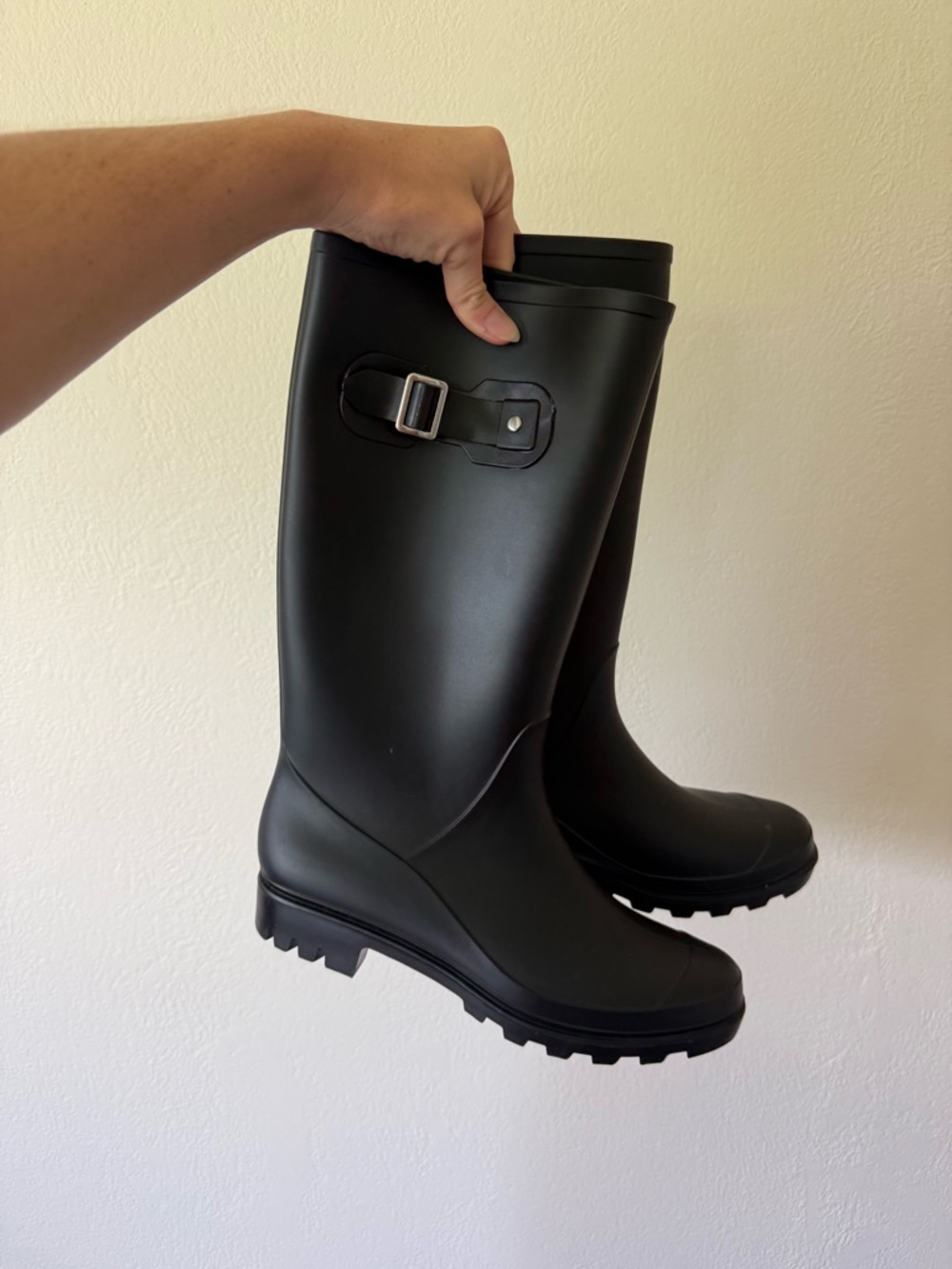 Classic Black Women's Rain Boots with Side Buckle